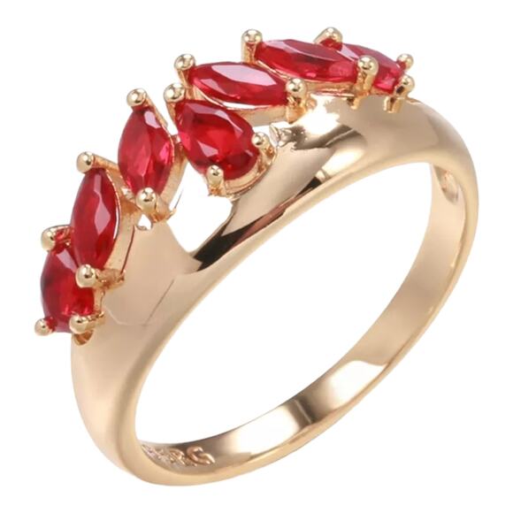 Beautiful 18K Rose Gold Plated Copper Red Marquise Crown Ring Size 9 - Picture 2 of 7